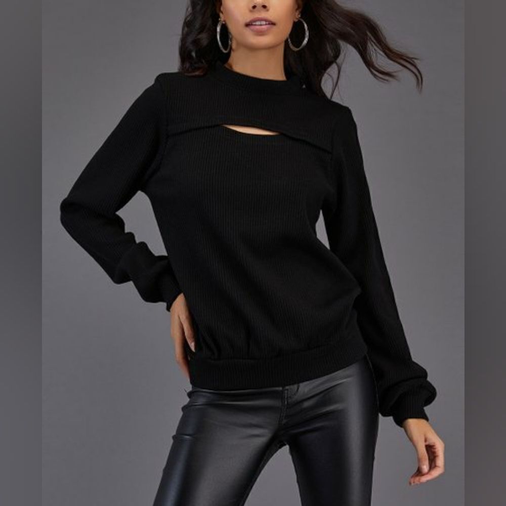 Milan Kiss Ribbed Cutout Sweatshirt sz Sm